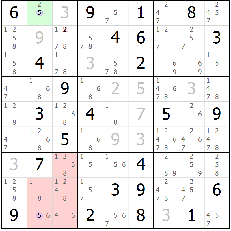 Position des candidats pour la solution de la Gr 72 page 75 du magazine de sudoku Sudoku Suprême n° 040