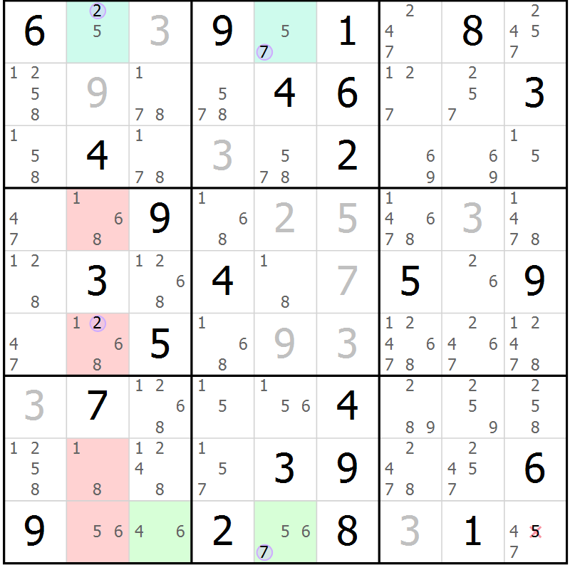 Position des candidats pour la solution de la Gr 72 page 75 du magazine de sudoku Sudoku Suprême n° 040