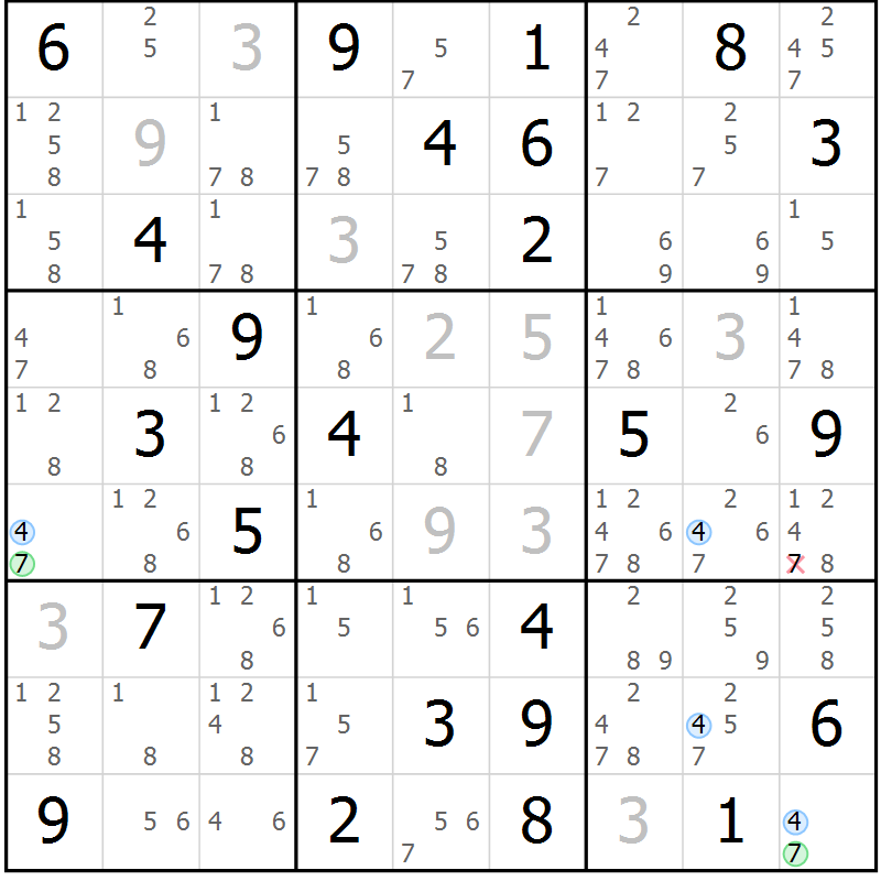 Position des candidats pour la solution de la Gr 72 page 75 du magazine de sudoku Sudoku Suprême n° 040