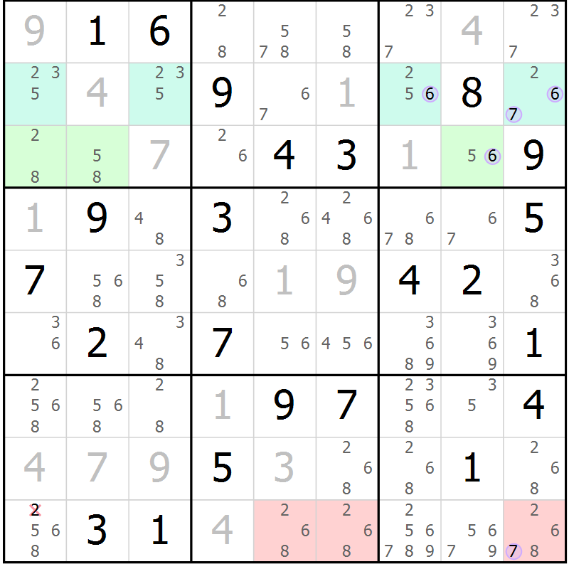 Position des candidats pour la solution de la Gr 73 page 76 du magazine de sudoku Sudoku Suprême n° 040