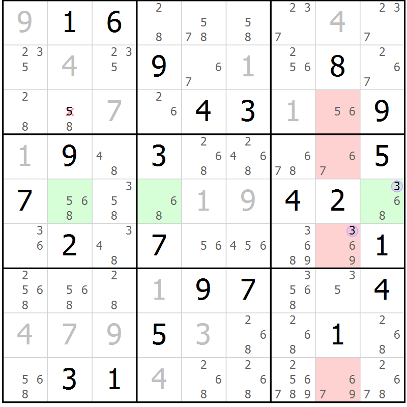 Position des candidats pour la solution de la Gr 73 page 76 du magazine de sudoku Sudoku Suprême n° 040