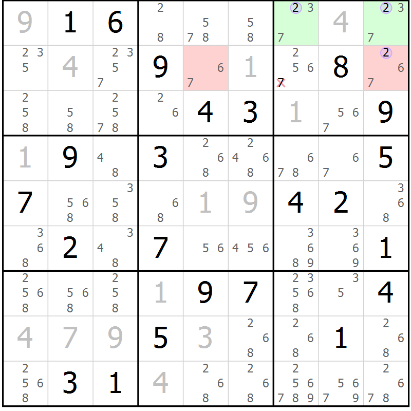 Position des candidats pour la solution de la Gr 73 page 76 du magazine de sudoku Sudoku Suprême n° 040