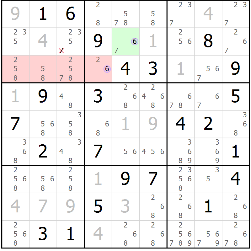 Position des candidats pour la solution de la Gr 73 page 76 du magazine de sudoku Sudoku Suprême n° 040