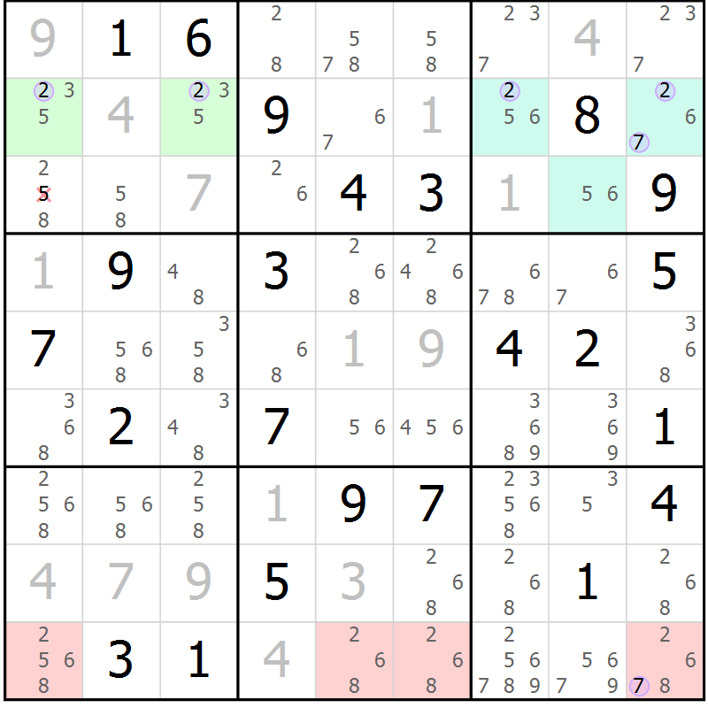 Position des candidats pour la solution de la Gr 73 page 76 du magazine de sudoku Sudoku Suprême n° 040