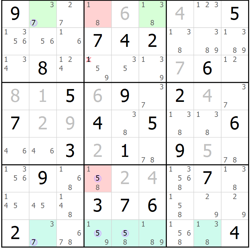Position des candidats pour la solution de la Gr 74 page 77 du magazine de sudoku Sudoku Suprême n° 040