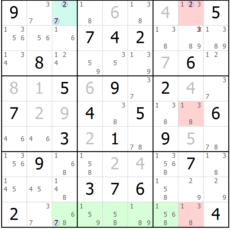 Position des candidats pour la solution de la Gr 74 page 77 du magazine de sudoku Sudoku Suprême n° 040