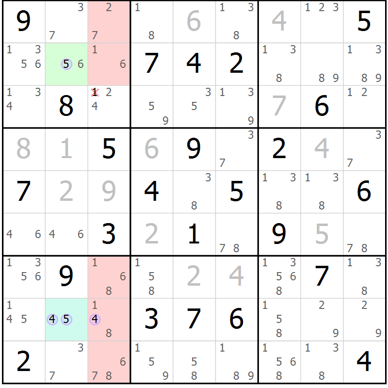 Position des candidats pour la solution de la Gr 74 page 77 du magazine de sudoku Sudoku Suprême n° 040