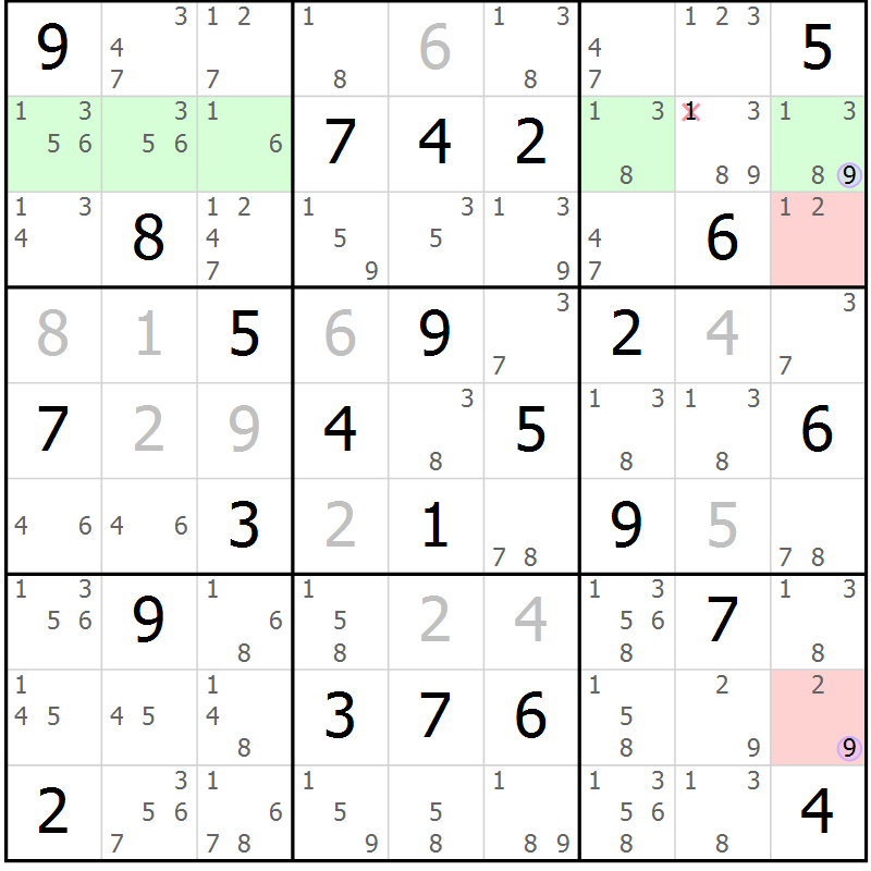 Position des candidats pour la solution de la Gr 74 page 77 du magazine de sudoku Sudoku Suprême n° 040