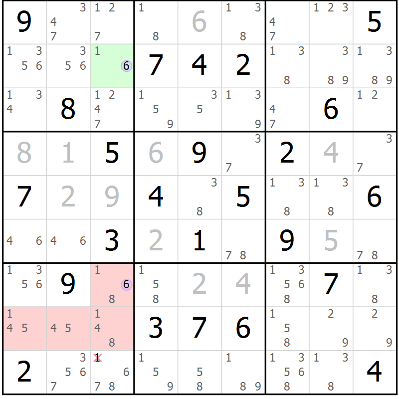 Position des candidats pour la solution de la Gr 74 page 77 du magazine de sudoku Sudoku Suprême n° 040