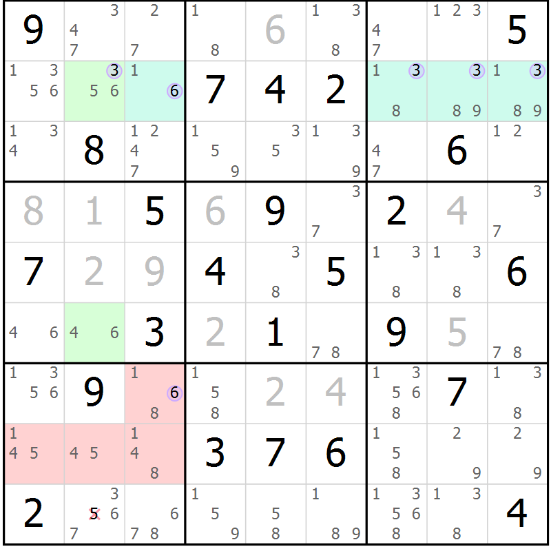 Position des candidats pour la solution de la Gr 74 page 77 du magazine de sudoku Sudoku Suprême n° 040