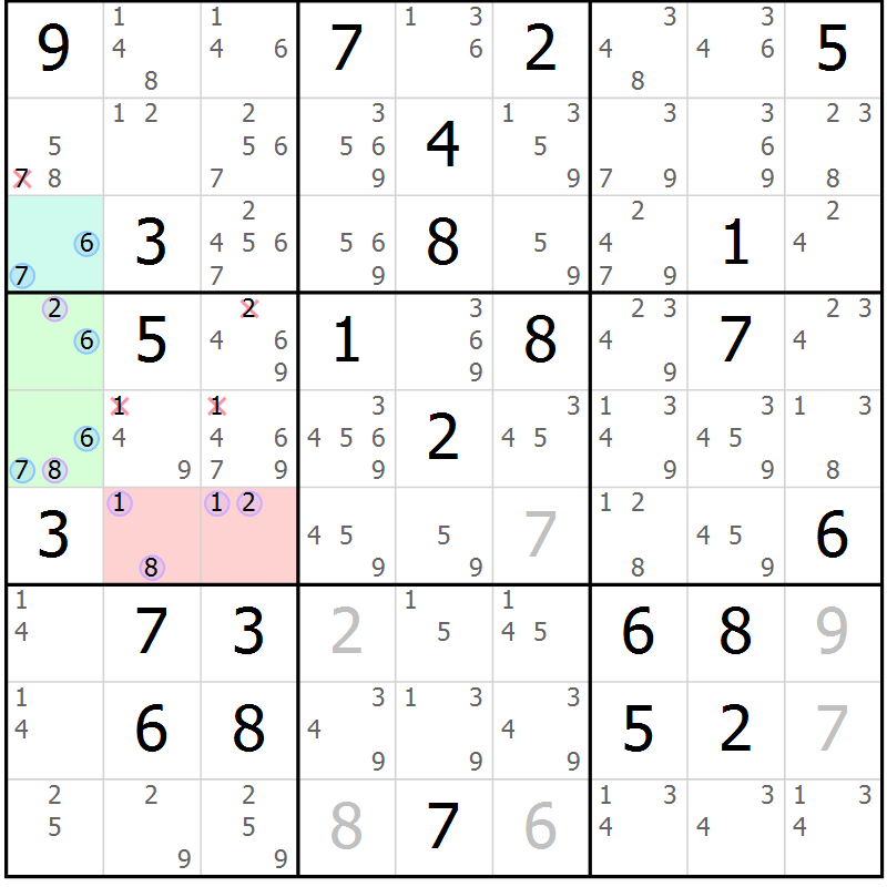 Position des candidats pour la solution de la Gr 76 page 79 du magazine de sudoku Sudoku Suprême n° 040