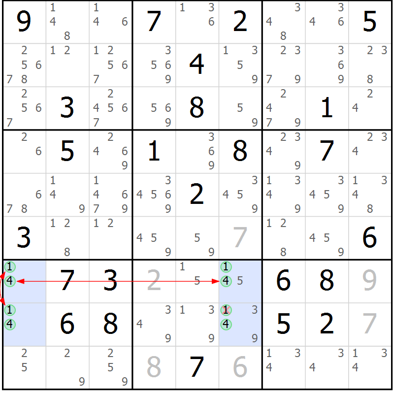 Position des candidats pour la solution de la Gr 76 page 79 du magazine de sudoku Sudoku Suprême n° 040