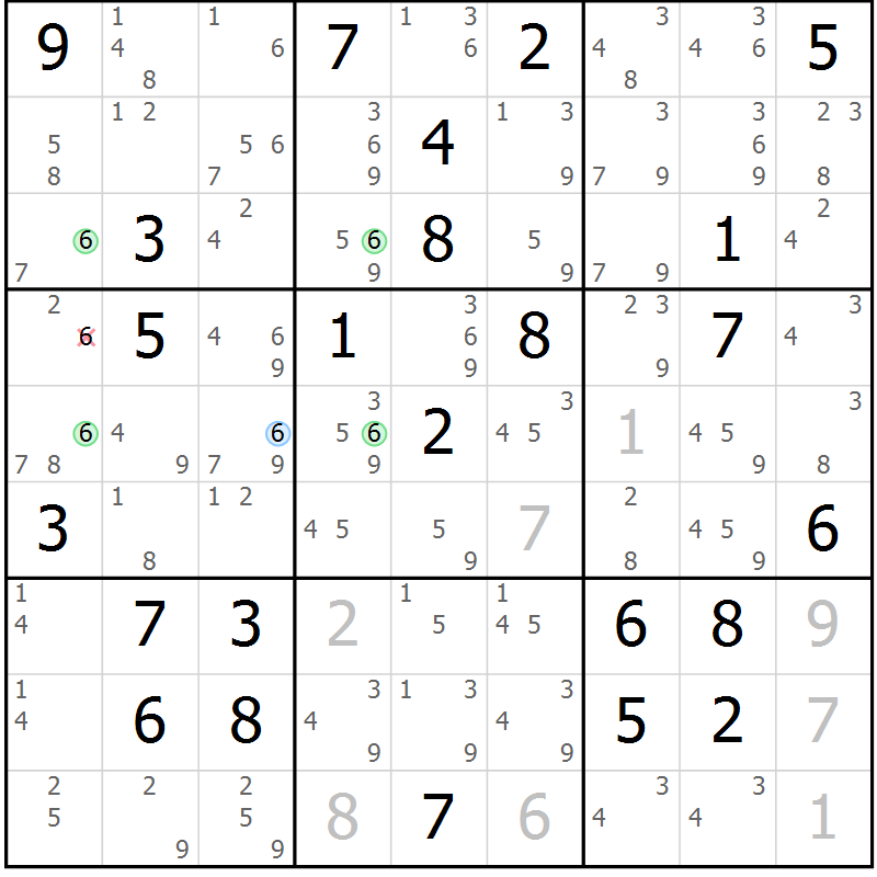 Position des candidats pour la solution de la Gr 76 page 79 du magazine de sudoku Sudoku Suprême n° 040