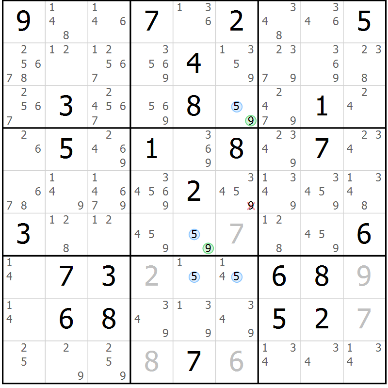 Position des candidats pour la solution de la Gr 76 page 79 du magazine de sudoku Sudoku Suprême n° 040