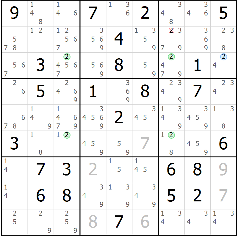 Position des candidats pour la solution de la Gr 76 page 79 du magazine de sudoku Sudoku Suprême n° 040