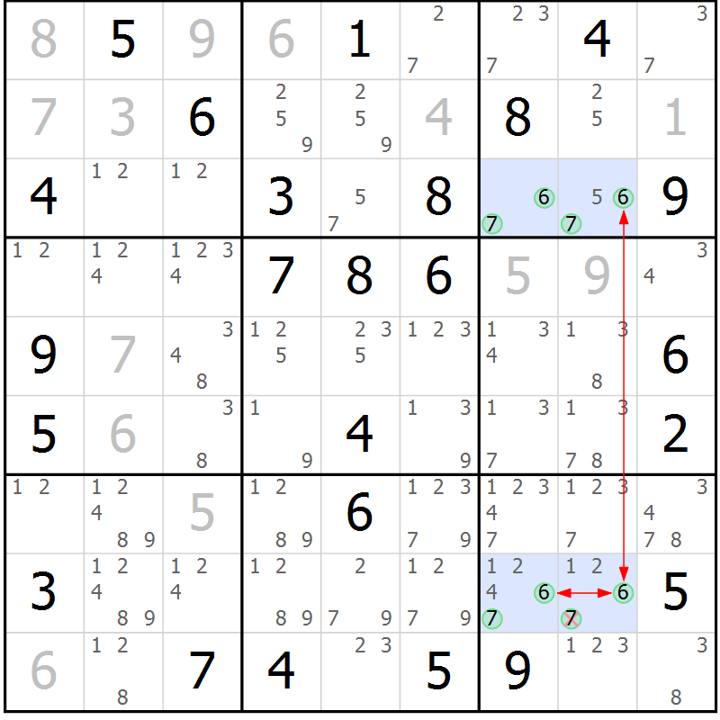 Position des candidats pour la solution de la Gr 77 page 80 du magazine de sudoku Sudoku Suprême n° 040