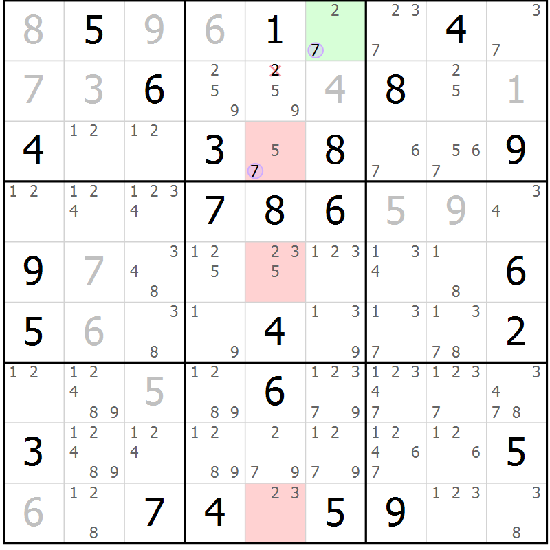 Position des candidats pour la solution de la Gr 77 page 80 du magazine de sudoku Sudoku Suprême n° 040