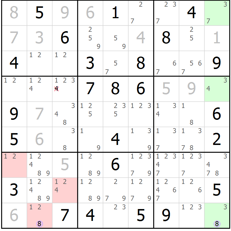 Position des candidats pour la solution de la Gr 77 page 80 du magazine de sudoku Sudoku Suprême n° 040
