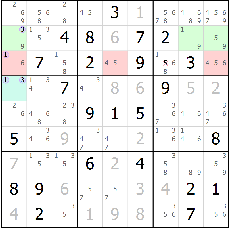 Position des candidats pour la solution de la Gr 79 page 82 du magazine de sudoku Sudoku Suprême n° 040