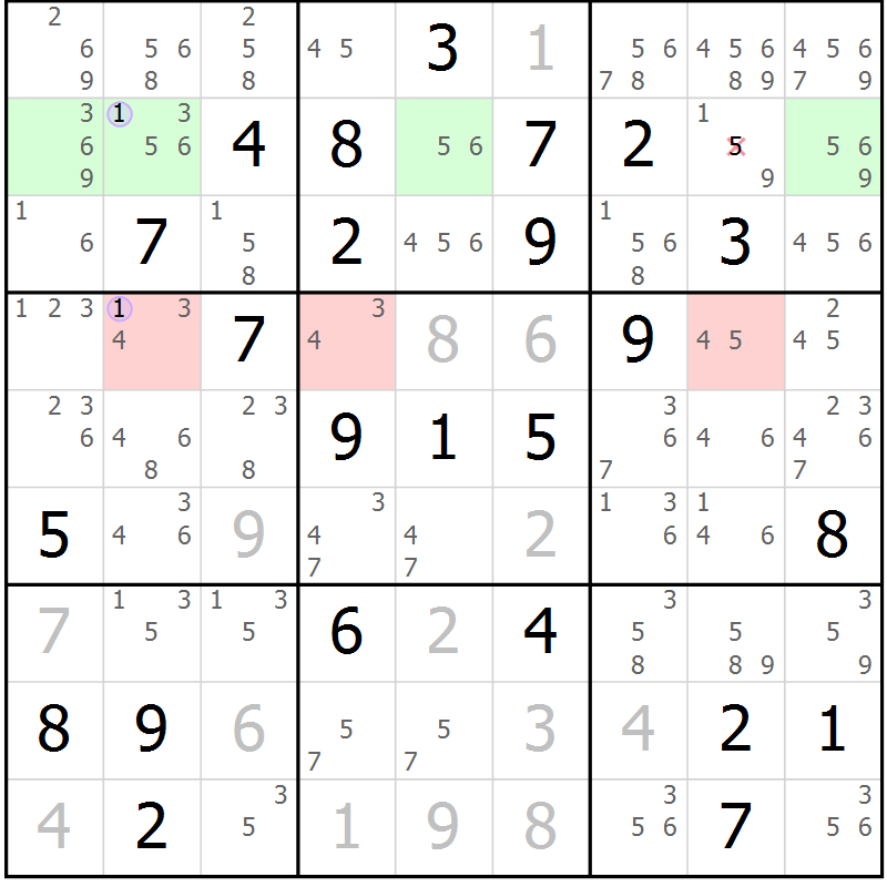 Position des candidats pour la solution de la Gr 79 page 82 du magazine de sudoku Sudoku Suprême n° 040