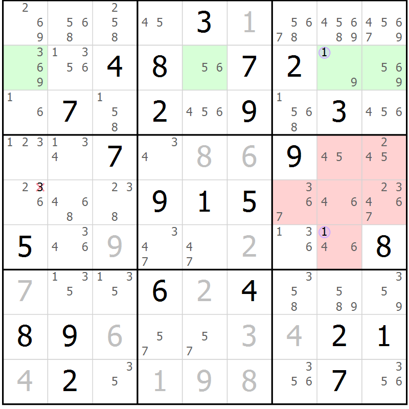 Position des candidats pour la solution de la Gr 79 page 82 du magazine de sudoku Sudoku Suprême n° 040