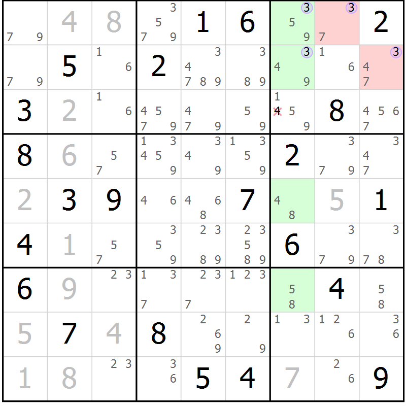 Position des candidats pour la solution de la Gr 8 page 11 du magazine de sudoku Sudoku Suprême n° 040
