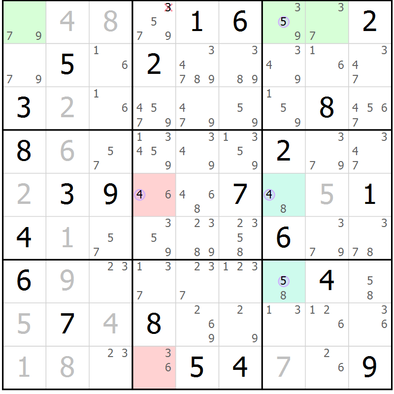 Position des candidats pour la solution de la Gr 8 page 11 du magazine de sudoku Sudoku Suprême n° 040