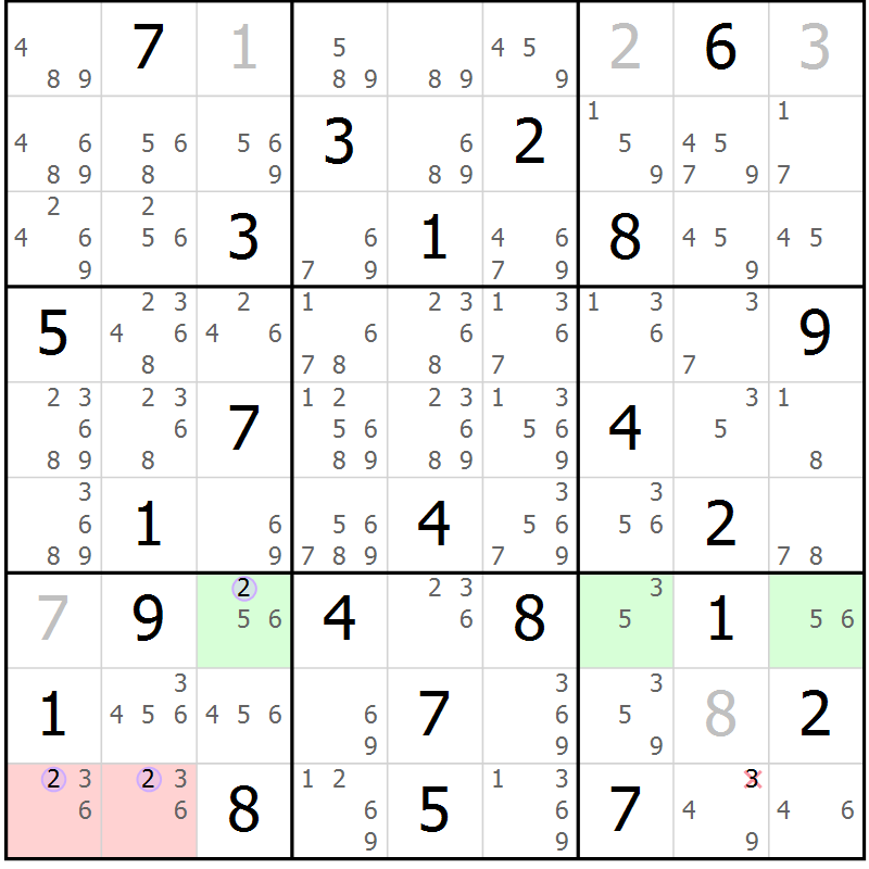 Position des candidats pour la solution de la Gr 80 page 83 du magazine de sudoku Sudoku Suprême n° 040