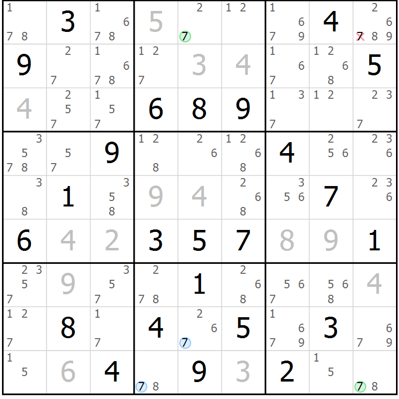 Position des candidats pour la solution de la Gr 81 page 84 du magazine de sudoku Sudoku Suprême n° 040