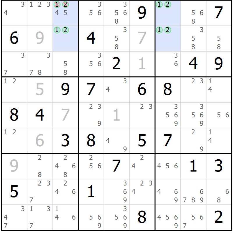 Position des candidats pour la solution de la Gr 83 page 86 du magazine de sudoku Sudoku Suprême n° 040