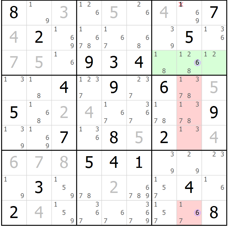 Position des candidats pour la solution de la Gr 9 page 12 du magazine de sudoku Sudoku Suprême n° 040