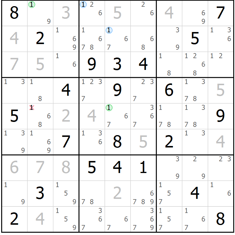 Position des candidats pour la solution de la Gr 9 page 12 du magazine de sudoku Sudoku Suprême n° 040