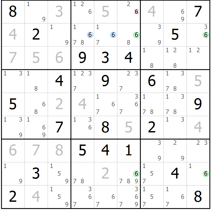 Position des candidats pour la solution de la Gr 9 page 12 du magazine de sudoku Sudoku Suprême n° 040