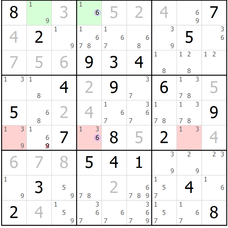 Position des candidats pour la solution de la Gr 9 page 12 du magazine de sudoku Sudoku Suprême n° 040