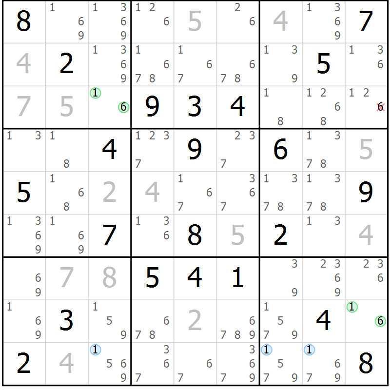 Position des candidats pour la solution de la Gr 9 page 12 du magazine de sudoku Sudoku Suprême n° 040