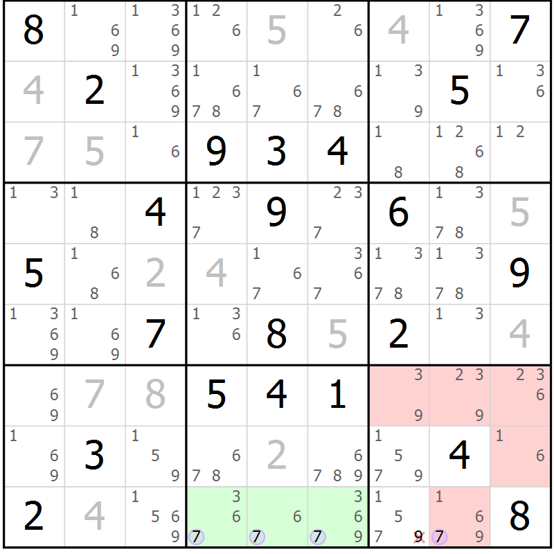 Position des candidats pour la solution de la Gr 9 page 12 du magazine de sudoku Sudoku Suprême n° 040