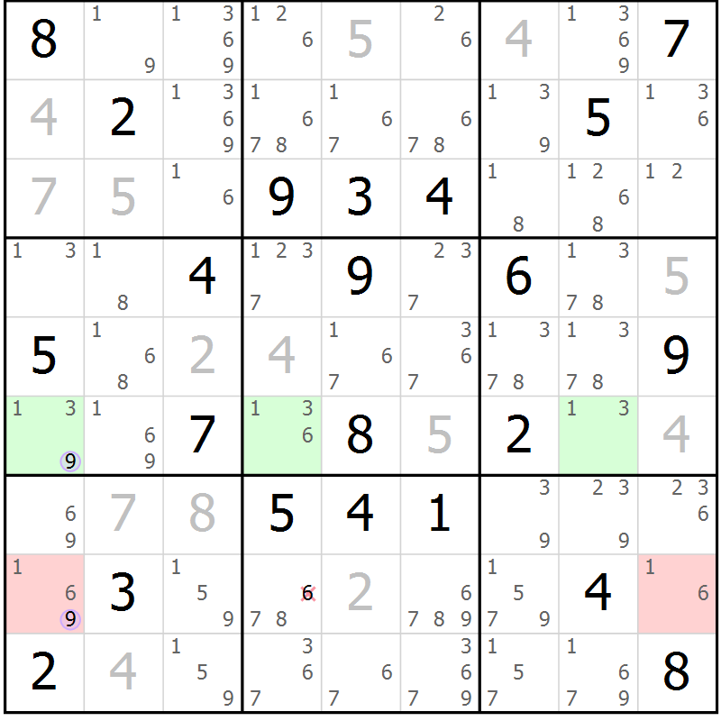 Position des candidats pour la solution de la Gr 9 page 12 du magazine de sudoku Sudoku Suprême n° 040