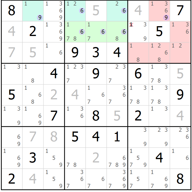Position des candidats pour la solution de la Gr 9 page 12 du magazine de sudoku Sudoku Suprême n° 040