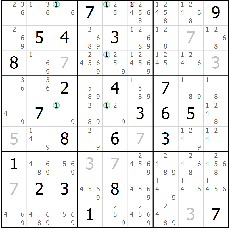 Position des candidats pour la solution de la Gr 1 page 4 du magazine de sudoku Sudoku Suprême n° 041