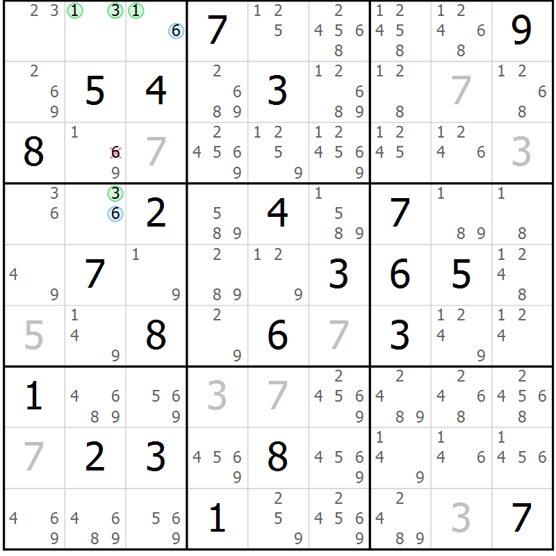 Position des candidats pour la solution de la Gr 1 page 4 du magazine de sudoku Sudoku Suprême n° 041