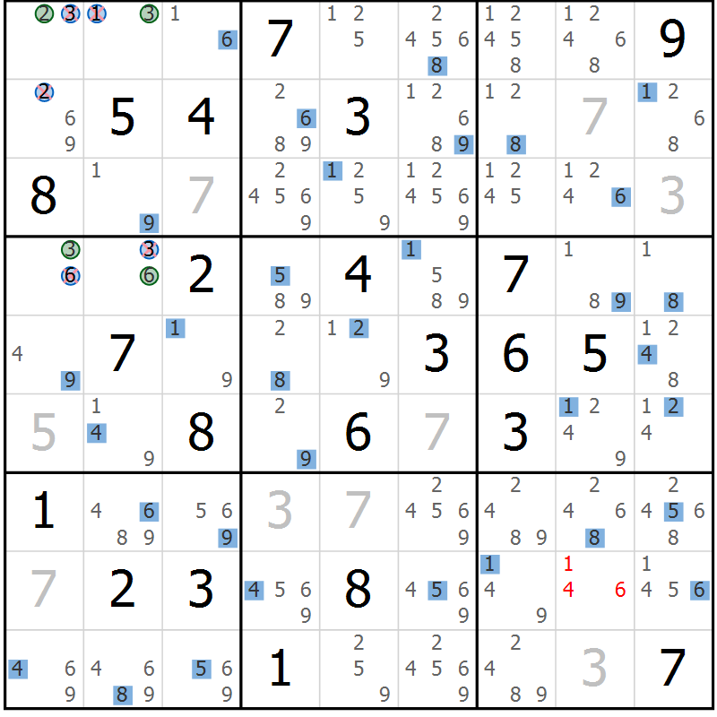 Position des candidats pour la solution de la Gr 1 page 4 du magazine de sudoku Sudoku Suprême n° 041
