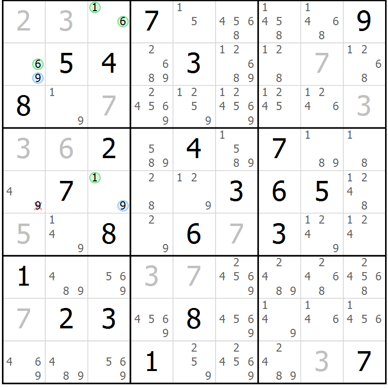Position des candidats pour la solution de la Gr 1 page 4 du magazine de sudoku Sudoku Suprême n° 041