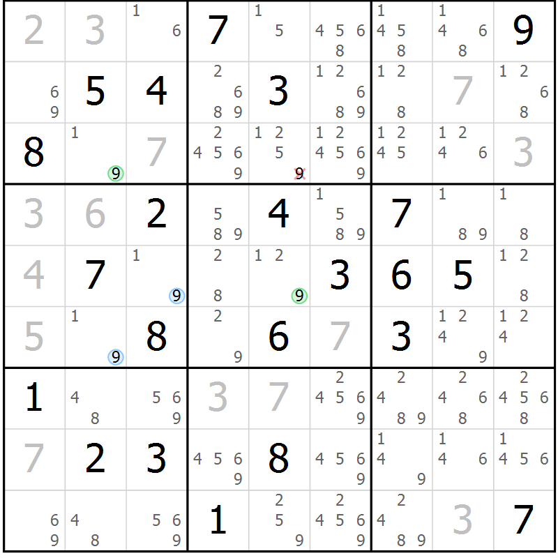 Position des candidats pour la solution de la Gr 1 page 4 du magazine de sudoku Sudoku Suprême n° 041