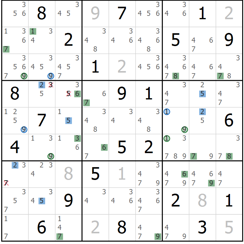 Position des candidats pour la solution de la Gr 10 page 13 du magazine de sudoku Sudoku Suprême n° 041