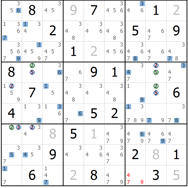 Position des candidats pour la solution de la Gr 10 page 13 du magazine de sudoku Sudoku Suprême n° 041
