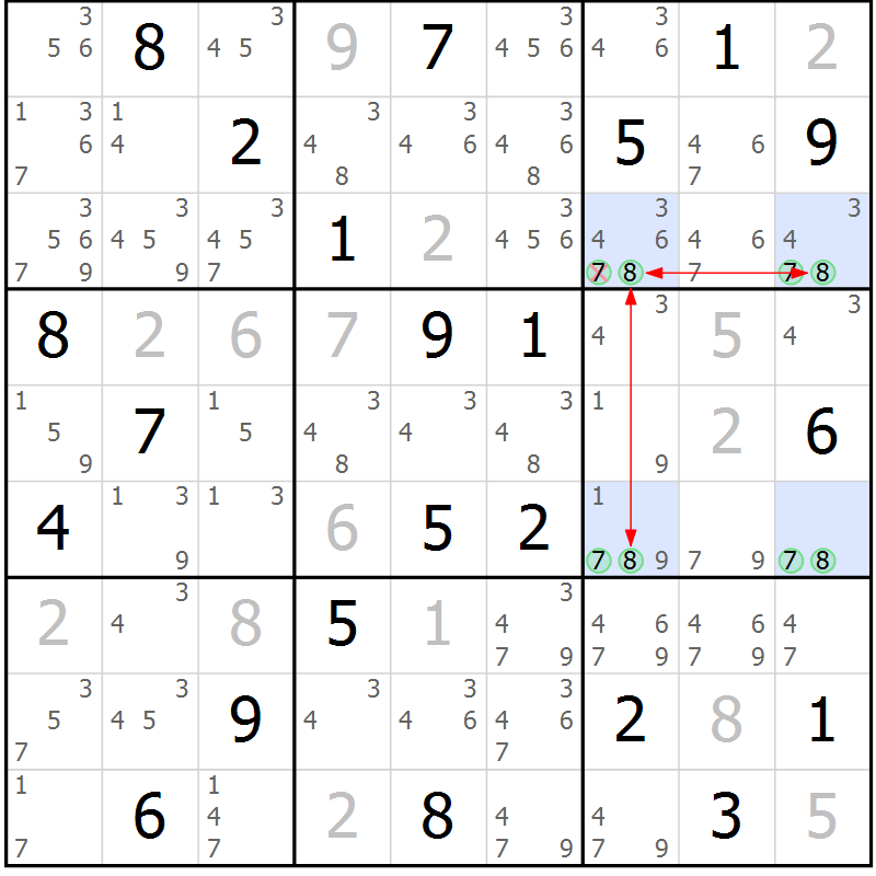 Position des candidats pour la solution de la Gr 10 page 13 du magazine de sudoku Sudoku Suprême n° 041