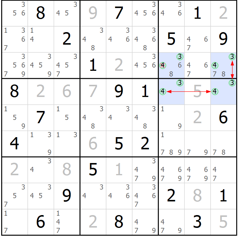 Position des candidats pour la solution de la Gr 10 page 13 du magazine de sudoku Sudoku Suprême n° 041