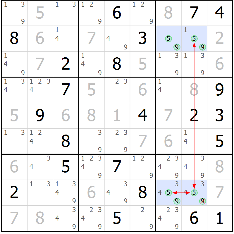 Position des candidats pour la solution de la Gr 11 page 14 du magazine de sudoku Sudoku Suprême n° 041