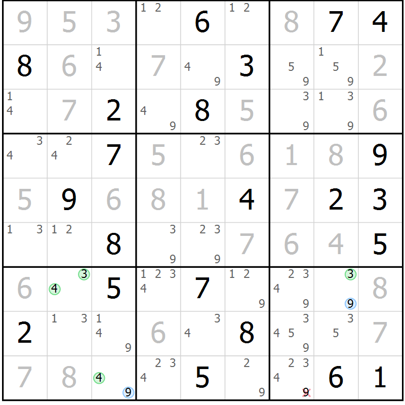 Position des candidats pour la solution de la Gr 11 page 14 du magazine de sudoku Sudoku Suprême n° 041
