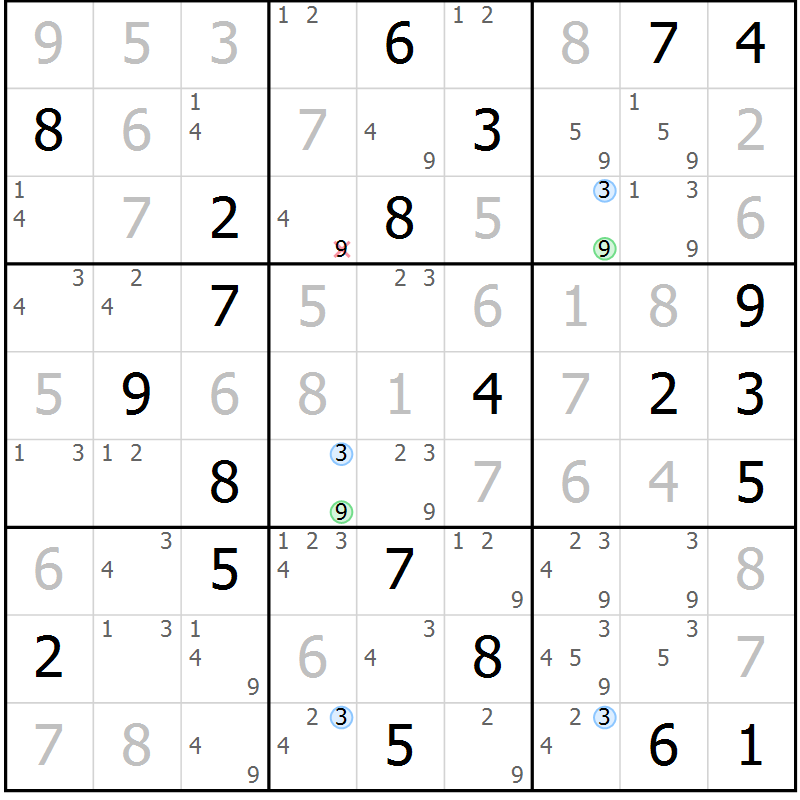 Position des candidats pour la solution de la Gr 11 page 14 du magazine de sudoku Sudoku Suprême n° 041